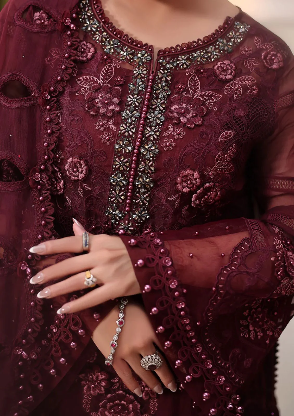 Maria B - 3 Pc Embroidered chiffon - Image 2