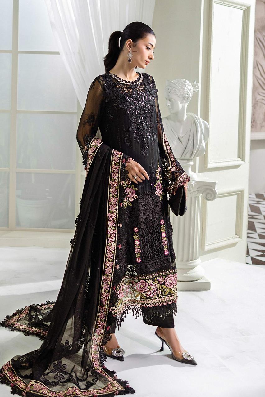 Maria B - 3 Pc Embroidered chiffon Black - Image 4