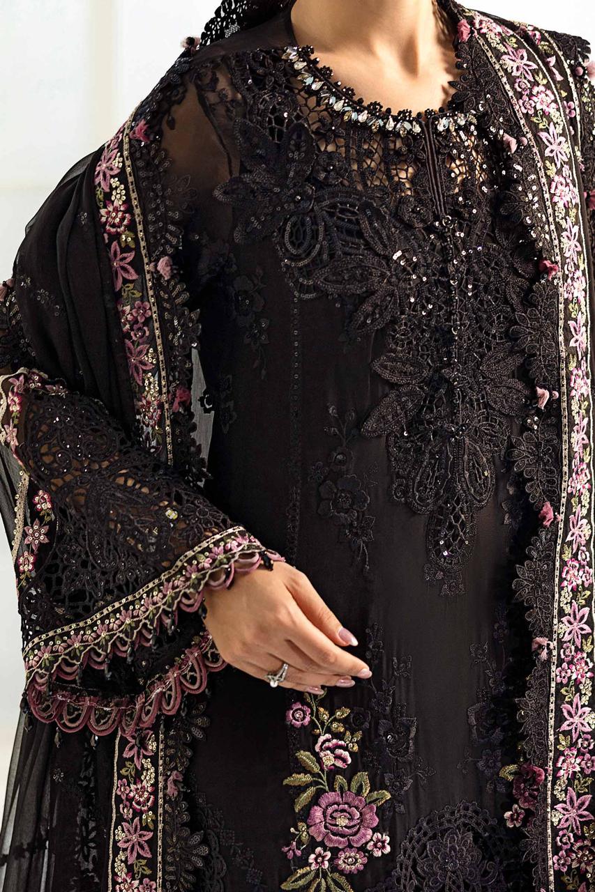 Maria B - 3 Pc Embroidered chiffon Black - Image 8